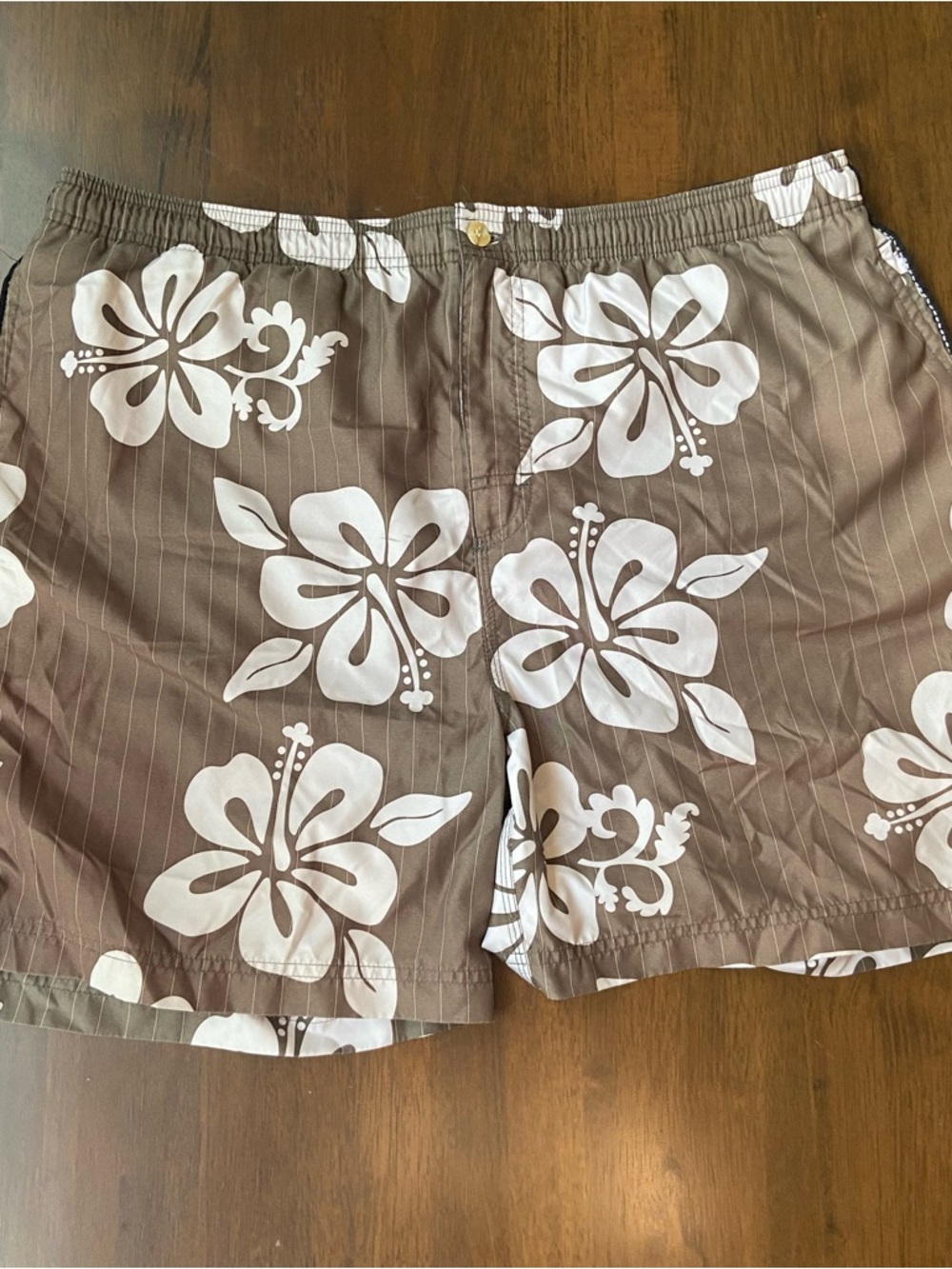Nat Nast Luxury Originals Men's Swim Trunks Size L Brown Hibiscus Floral Print